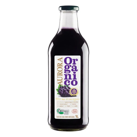 Suco Integral Orgânico Uva Tinto Aurora Garrafa 1l